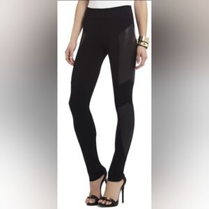 BCBGmaxazria Mari Black Two Tone Faux Leather Leggings Size Medium